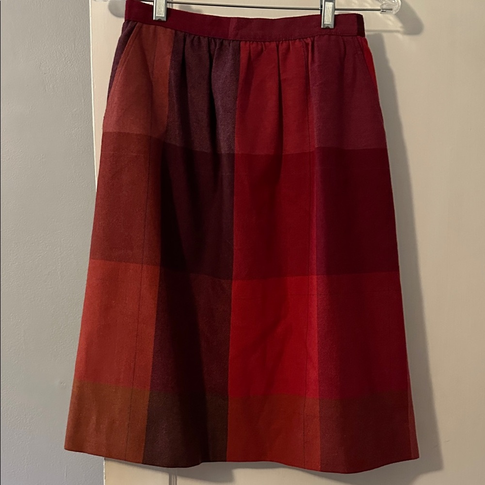 The Wyndham Collection Vintage 80s Red Plaid A-Line Skirt, Size 8P